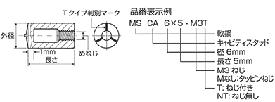 キャビティスタッド(CA型)Tタイプ図