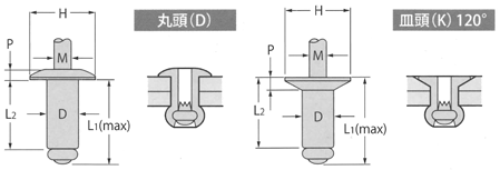 SD■BS(丸頭)SK■BS(皿頭) 図