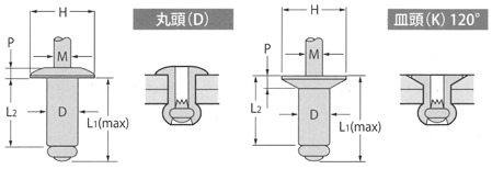 TAP-D■BS(丸頭)TAP-K■BS(皿頭) 図